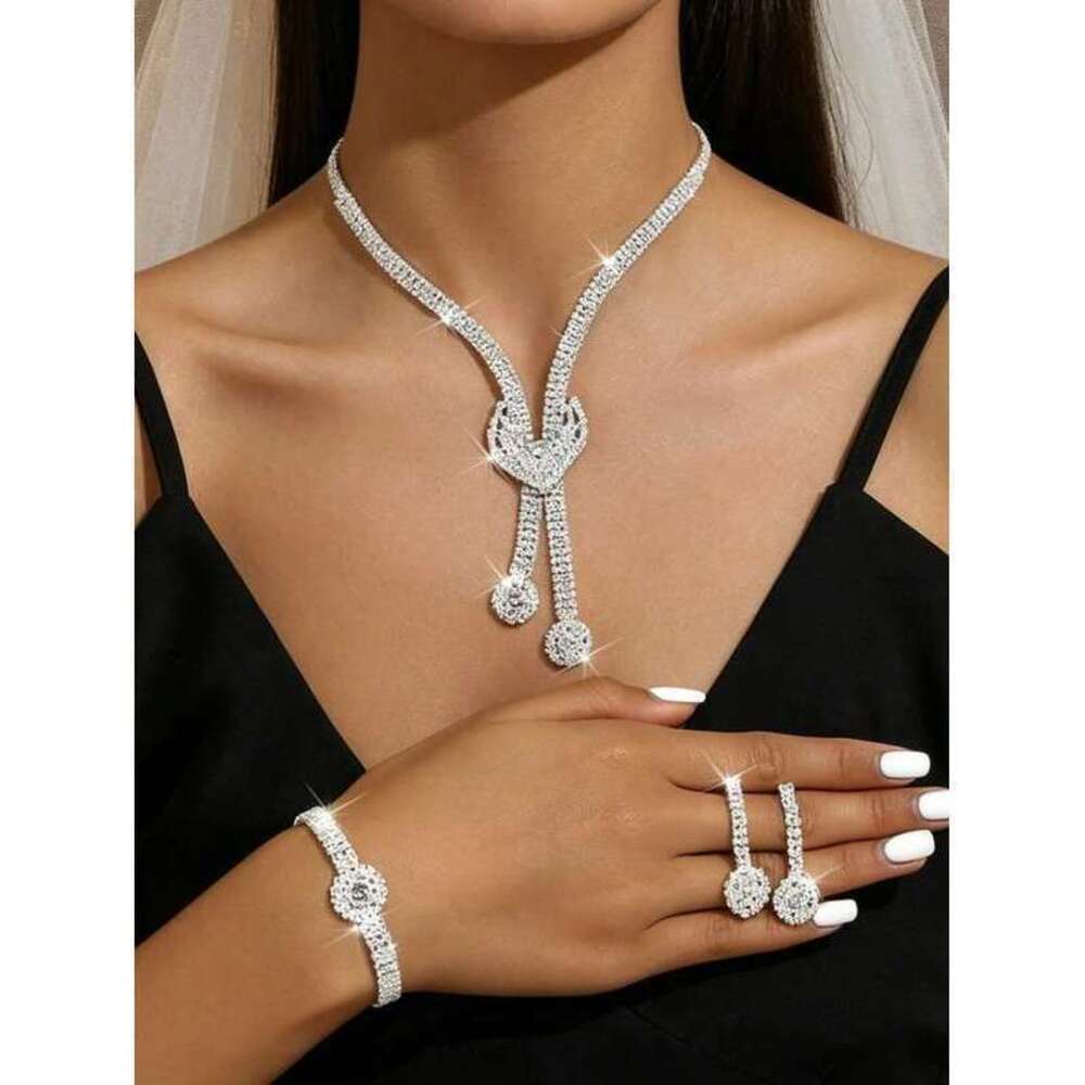Full Crystal Heart-Shaped Tassel Necklace/Bracelet/Earrings Jewe Y2K Gift
